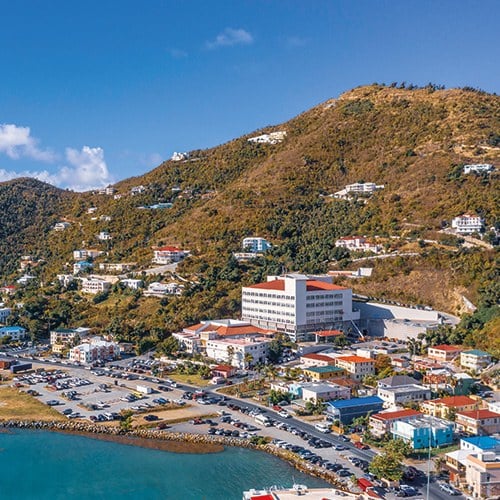 An aerial view of Road Town Tortola British Virgin Islands